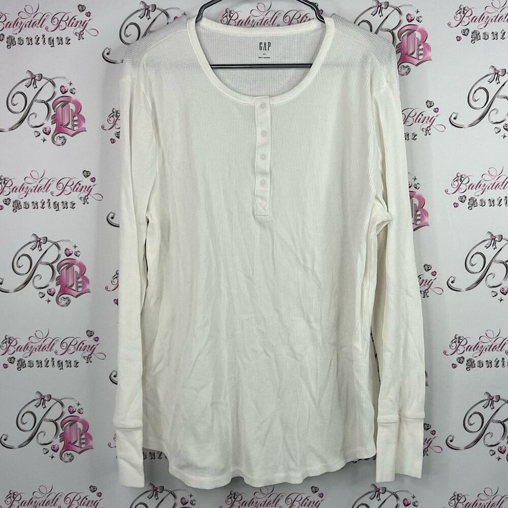GAP long sleeve thermal waffle knit top White Long Sleeve Henley Shirt